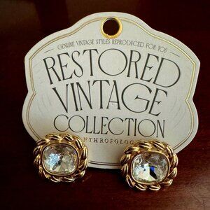 NWT ANTHROPOLOGIE 14K GOLD PLATED RESTORED VINTAGE GOLDEN TONE ROPE CZ EARRINGS